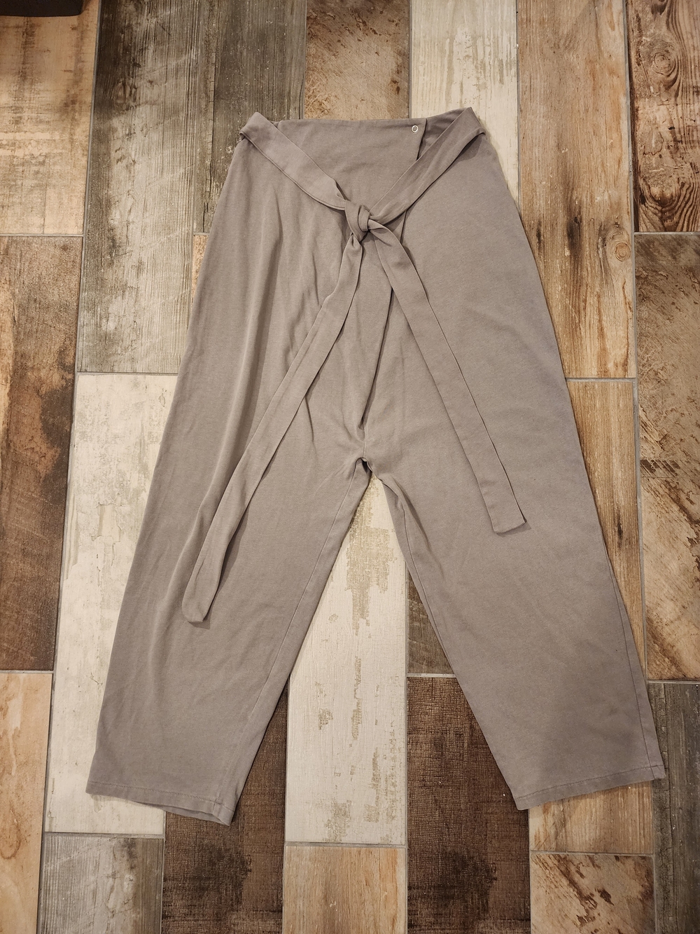 Zara Taupe Wide-Leg Drop Crotch Tie-Waist Pants NWOT